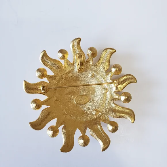 KIRK'S FOLLY "One Love" convertible brooch/ pendant goldtone sun face - Picture 5 of 8
